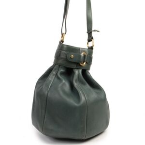 Green Pebble Leather Delvaux Brown Leather Ecole Bucket Bag